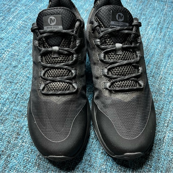 Merrell Moab Speed Trail Running Shoes in Black Asphalt Vibram Soles - Picture 3 of 9